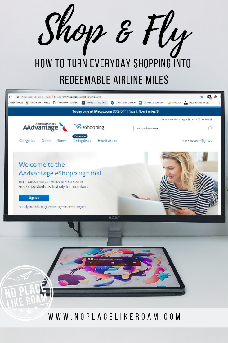 Computer monitor showing the landing page for the American Airlines shopping portal