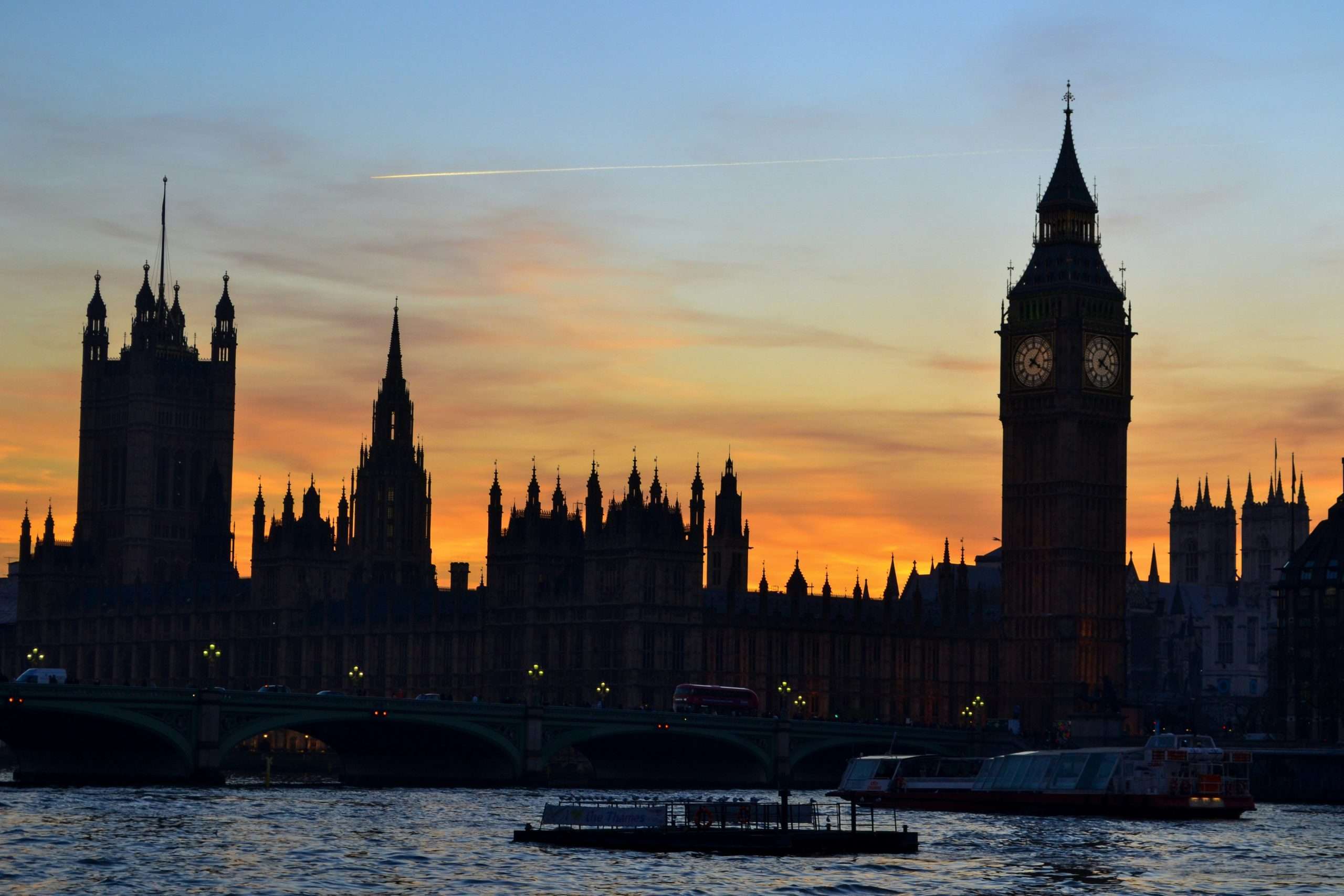Big Ben and British House of Parliament against a sunset